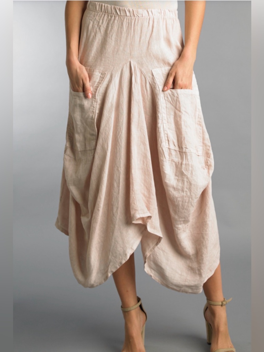 Blush High-Low Balloon Linen Skirt with Pockets
